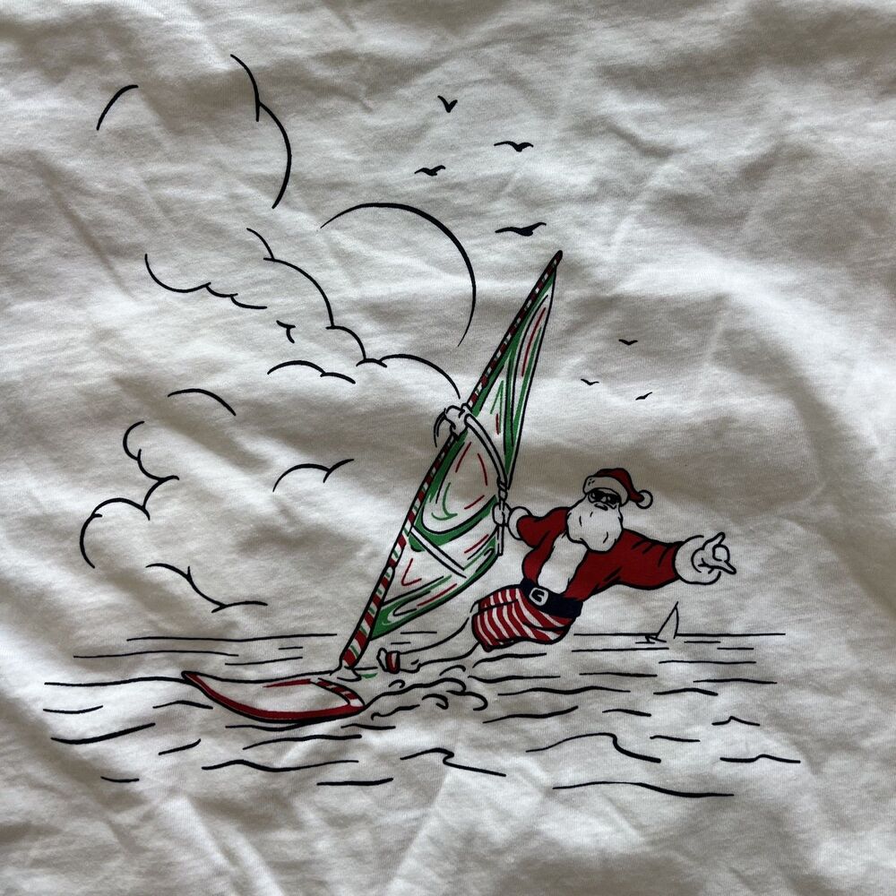 Vineyard Vines Santa Claus Windsurfing White Long Sleeve T-Shirt Kids-Size XL